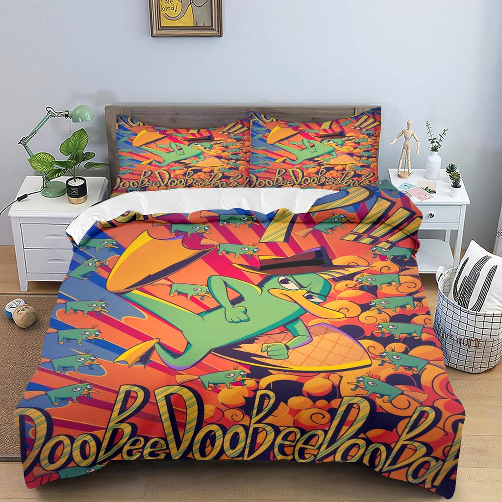 Phineas and Ferb Quilt Cover Cartoon Printed Polyester Duvet for Children Bedroom Anime Cozy Room Bedding Various Sizes