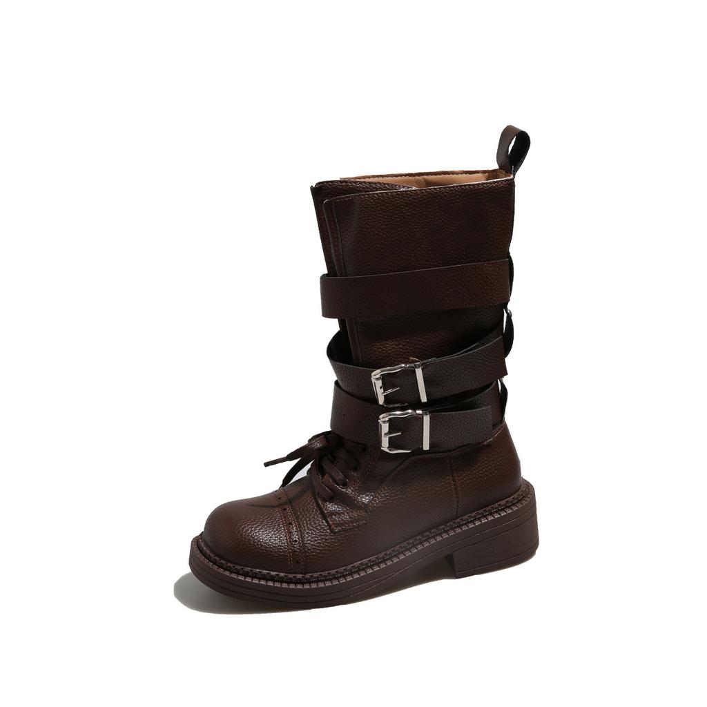 Summer boots 2025 new retro belt buckle locomotive boots thick heel British style knight boots outdoor wear short boots