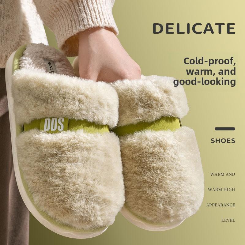 Mode Neue Herbst- und Winter-Pelzslipper für Damen, dicksohlige und plüschig warme Indoor-Hausschuhe, rutschfeste Baumwollpantoffeln