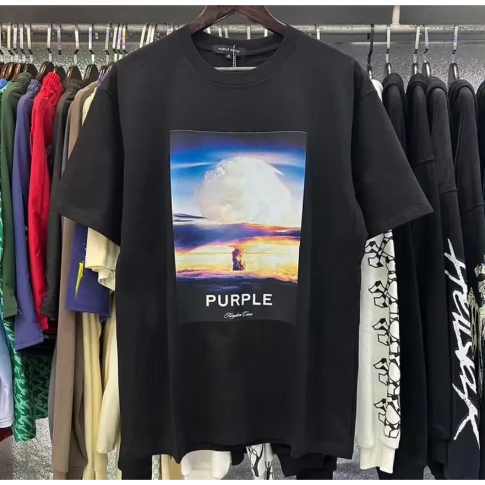 Purple Brand T Shirt Men Women Inset Crewneck Collar Regular Fit Cotton Print Tops US S-XL More Color
