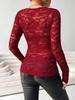 Elegant 2025 V-Neck Fan Collar Lace Pullover - Long Sleeve Slimming Top
