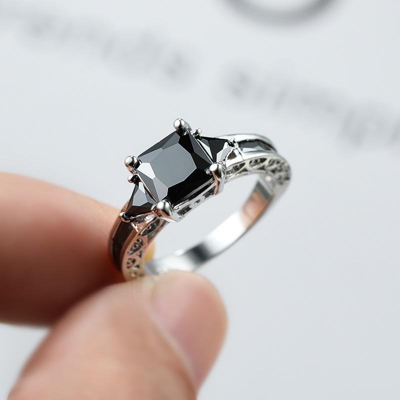 Nuovo Anello Vintage alla Moda con Zirconia Nera Incastonata a Punti per Donne, Anello da Dito Stile Coppia