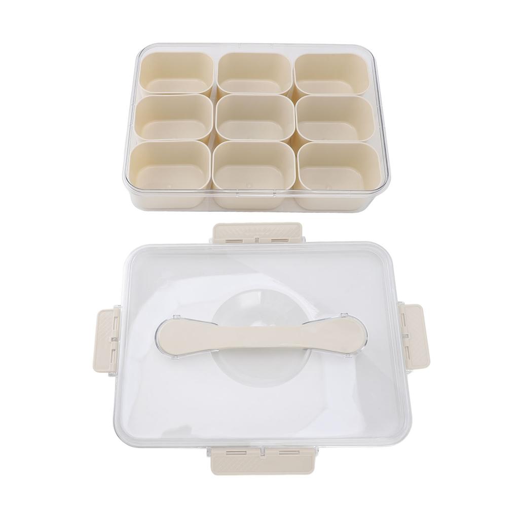 Plastic Seasoning Organizer Box 9 Compartments Sealing Fruit Snack Storage Containers with Clear Lid