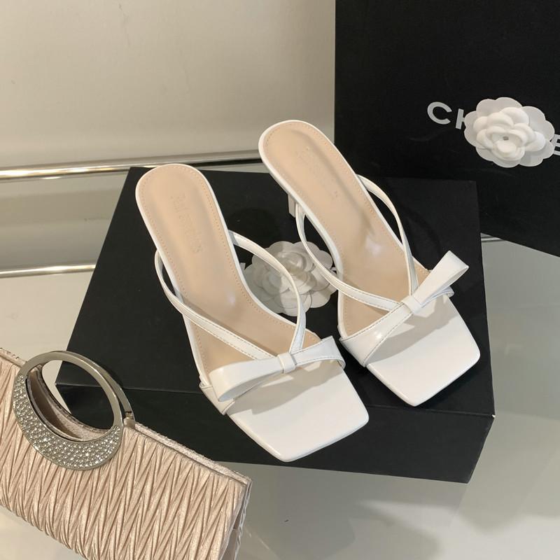 2025 spring and autumn new French square head high heels women's Roman sandals wear toe flip-flops shoes versatile