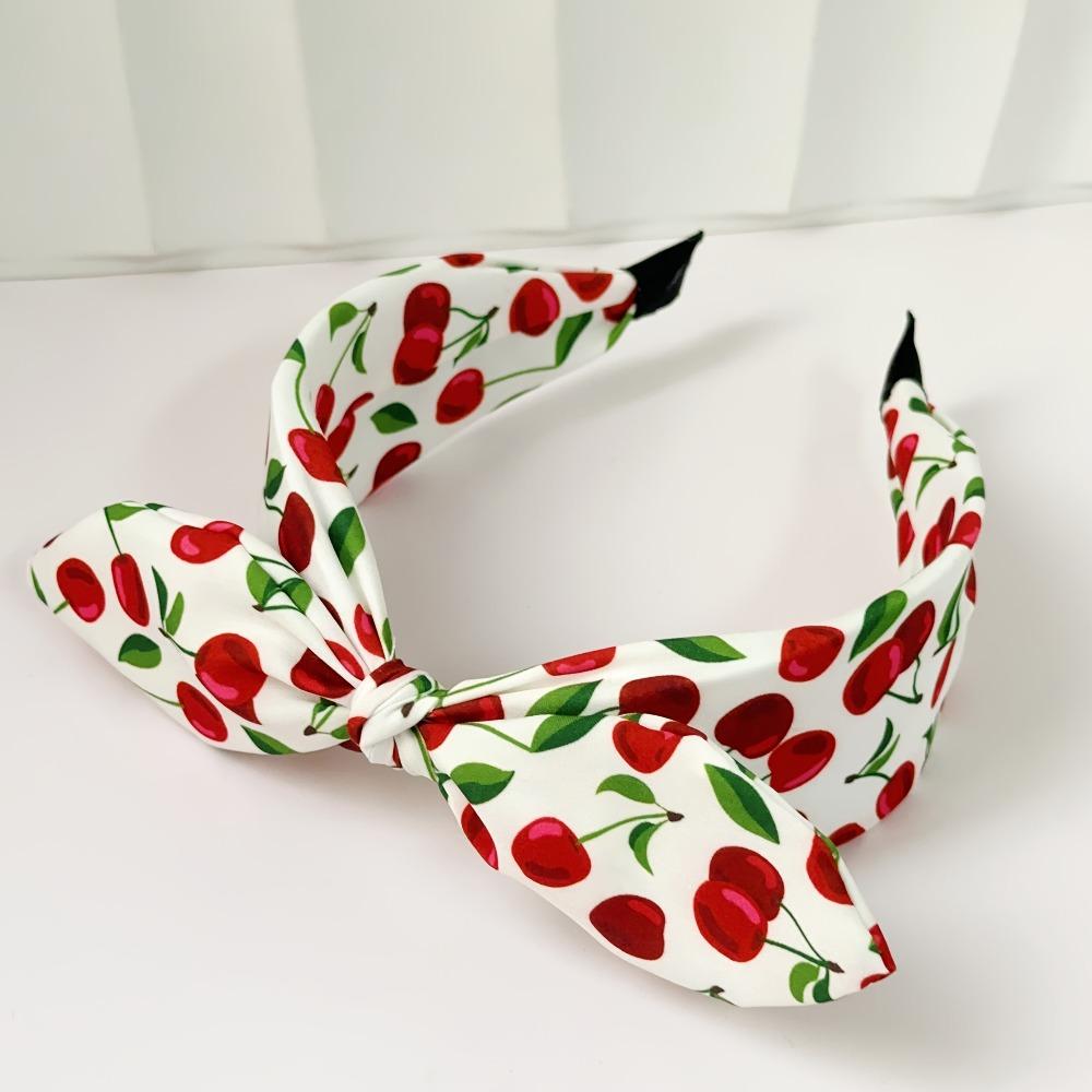 1/2pcs Elegant Sweet Multicolor Cherry Printed Wide Edge Tied Rabbit Ear Hairbands Hair Styling Tools for Volume Part Management