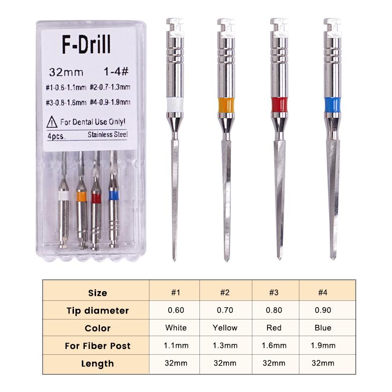 4Pcs/Box Dental Drills Fiber Post Engine Stainless Steel Drill Endodontic Root Canal Files Refills Instrument Dentistry Lab Tool