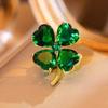 New Fashion Green Rhinestone Four-leaf Clover Ladies Brooch Simple Temperament Pin Corsage Fixed Clothes Accessories Jewelry