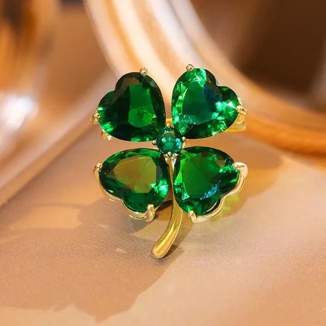 

Новая мода зеленый горный хрусталь четырехлистный клевер дамская брошь простая темпераментная булавка корсаж фиксированная одежда аксессуары ювелирные изделия