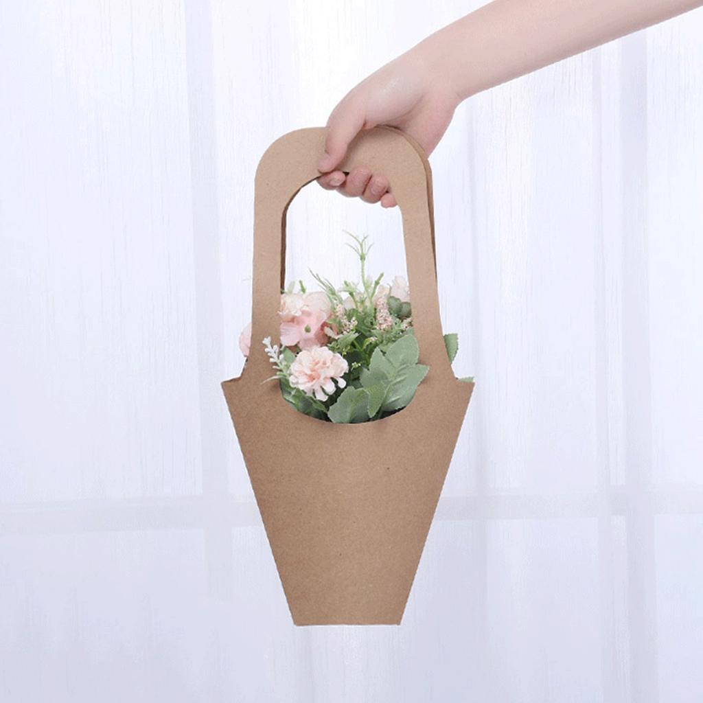 5PCS Paper Bags Handle Kraft Paper Flower Packaging Bag for Gift Floral Arrangements and Presents Wrapping Handbag