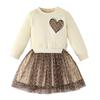 3-13 Years Kids Girls Fake Two Pieces Clothes Mesh Skirt Sweatshirt