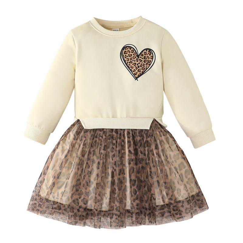 3-13 Years Kids Girls Fake Two Pieces Clothes Mesh Skirt Sweatshirt