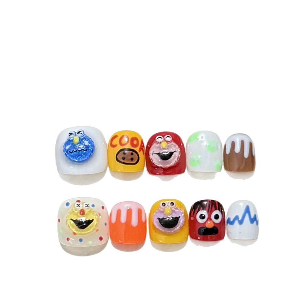 Children's 3D M Bean Sesame Street Cartoon Manicure Stickers - Detachable Wearable Nails