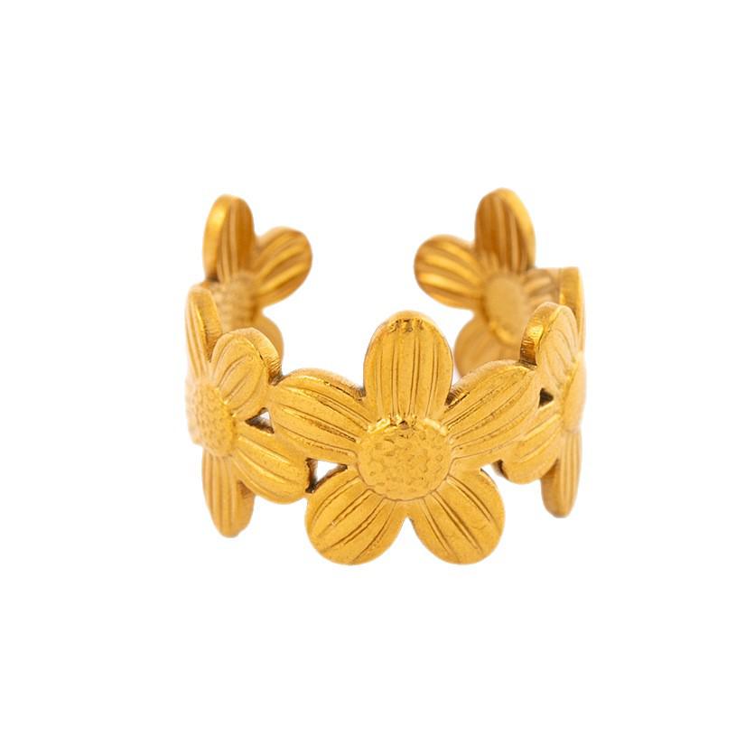 Chrysanthemum Stainless Steel Non-Fading Daisy Ring - Titanium Steel Open Design with Vacuum Electroplating.