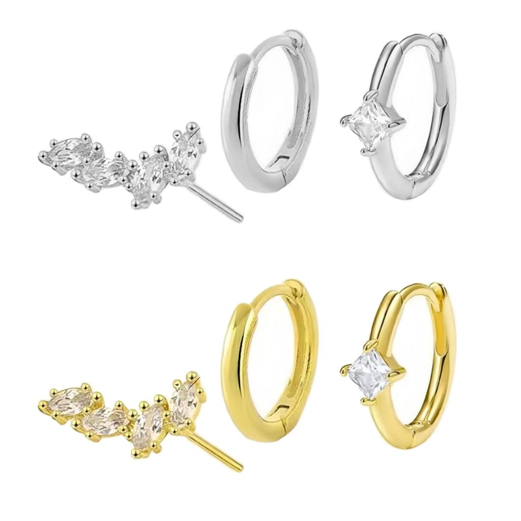 3pcs Trendy Zirconia Earring Stacks for Sensitive Ears Zircon Cartilage Tragus Accessories Handmade Ear Studs Accessory