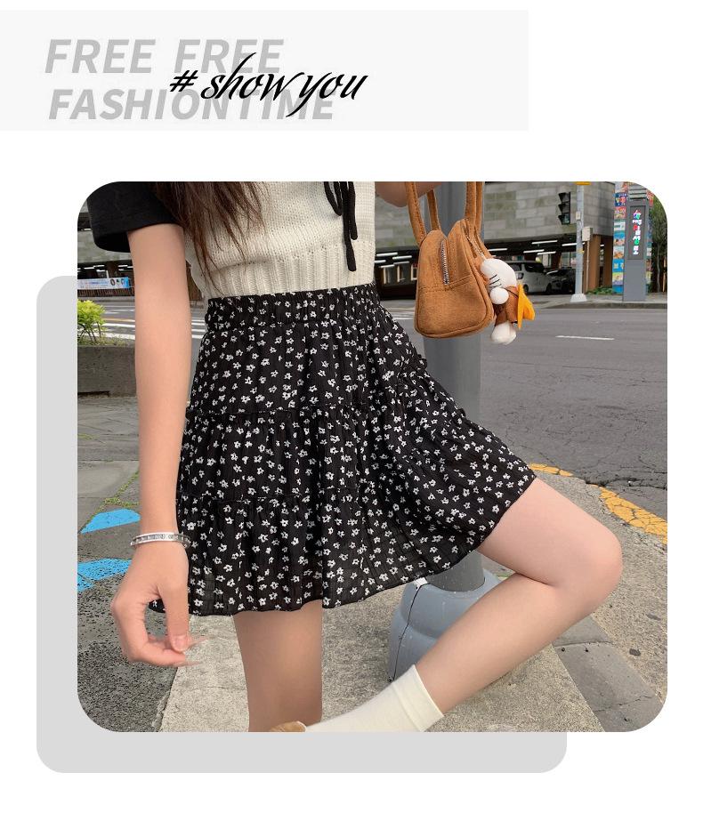 Women's French Floral A-line Cake Skirt - Summer Korean Style, High Waist, Slimming, Elastic Waist, Petite Half Skirt
