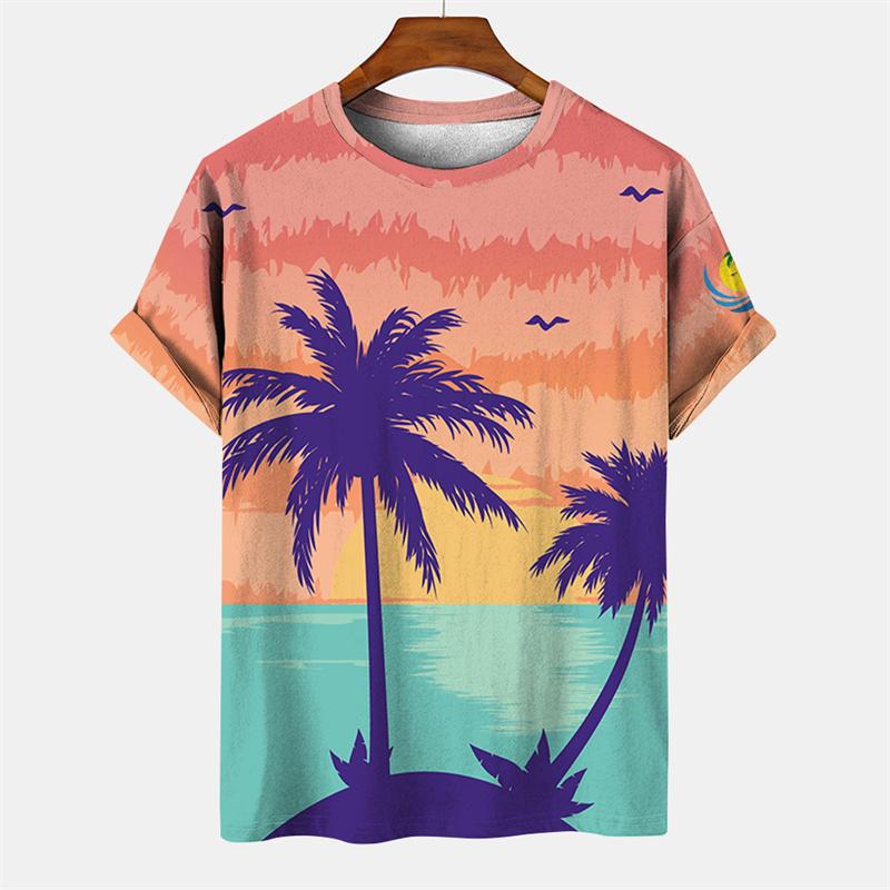 T-shirt Hawaiana da Uomo Stampata 3D, Maglietta Casual Estiva a Maniche Corte con Girocollo, Top con Stampa di Palma