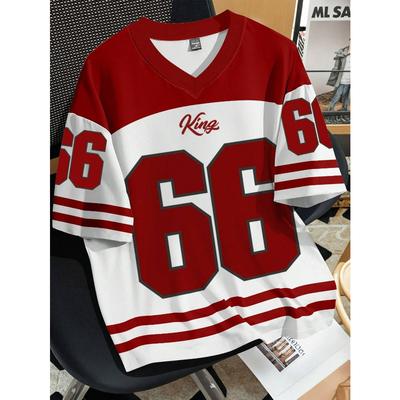 Summer Fashion Women Clothing No.66 V-neck Football Jersey Casual Sport Short Sleeve Top Harajuku Couple Loose Tshirt Streetwear