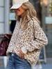European and American new autumn and winter sweaters women's loose knitted round neck long-sleeved leopard print sweater cardigan jacket