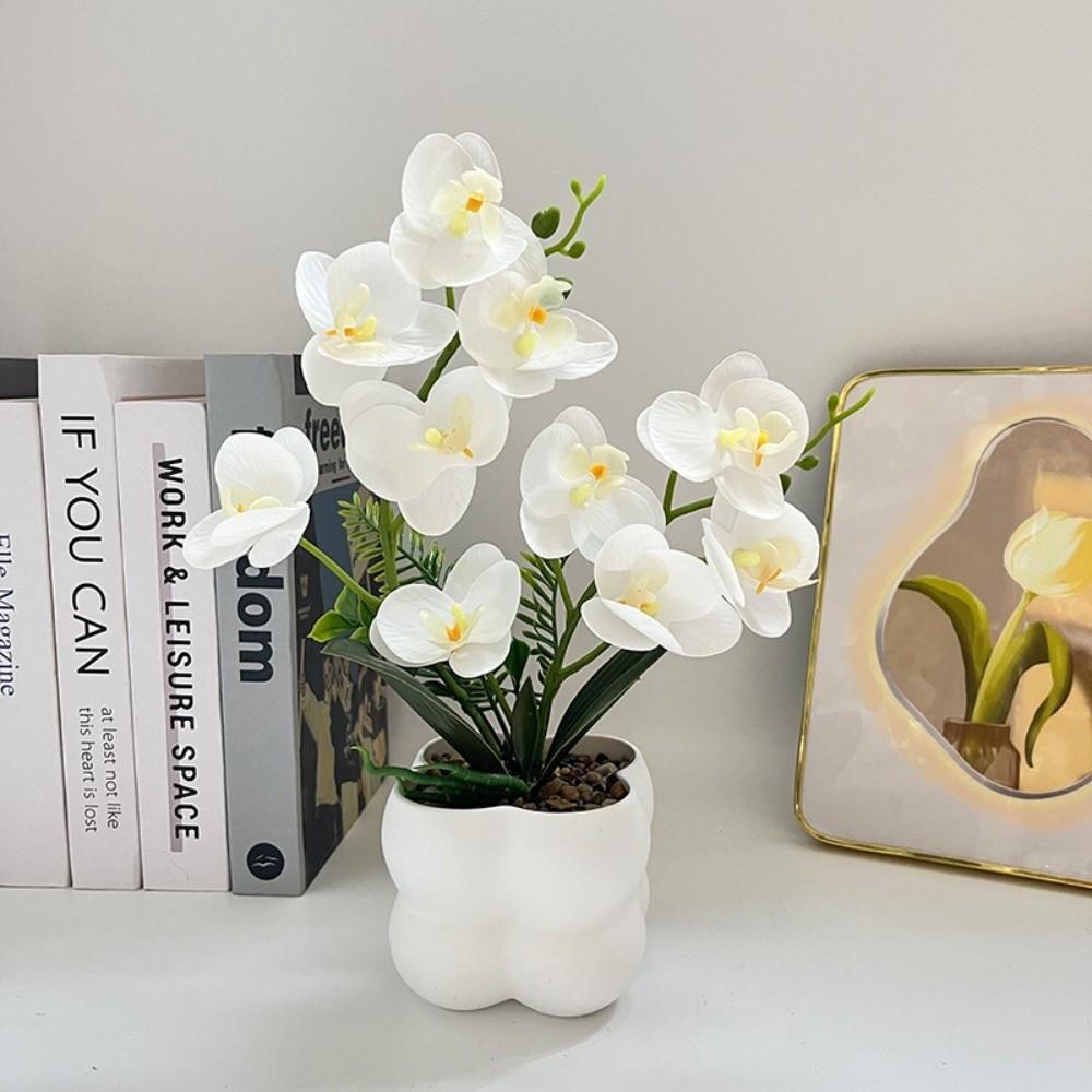 Multi-Bloom Simulated Butterfly Orchid White Flower Pot DIY Artificial Faux Plants Faux Flowers Artificial Orchid Bonsai