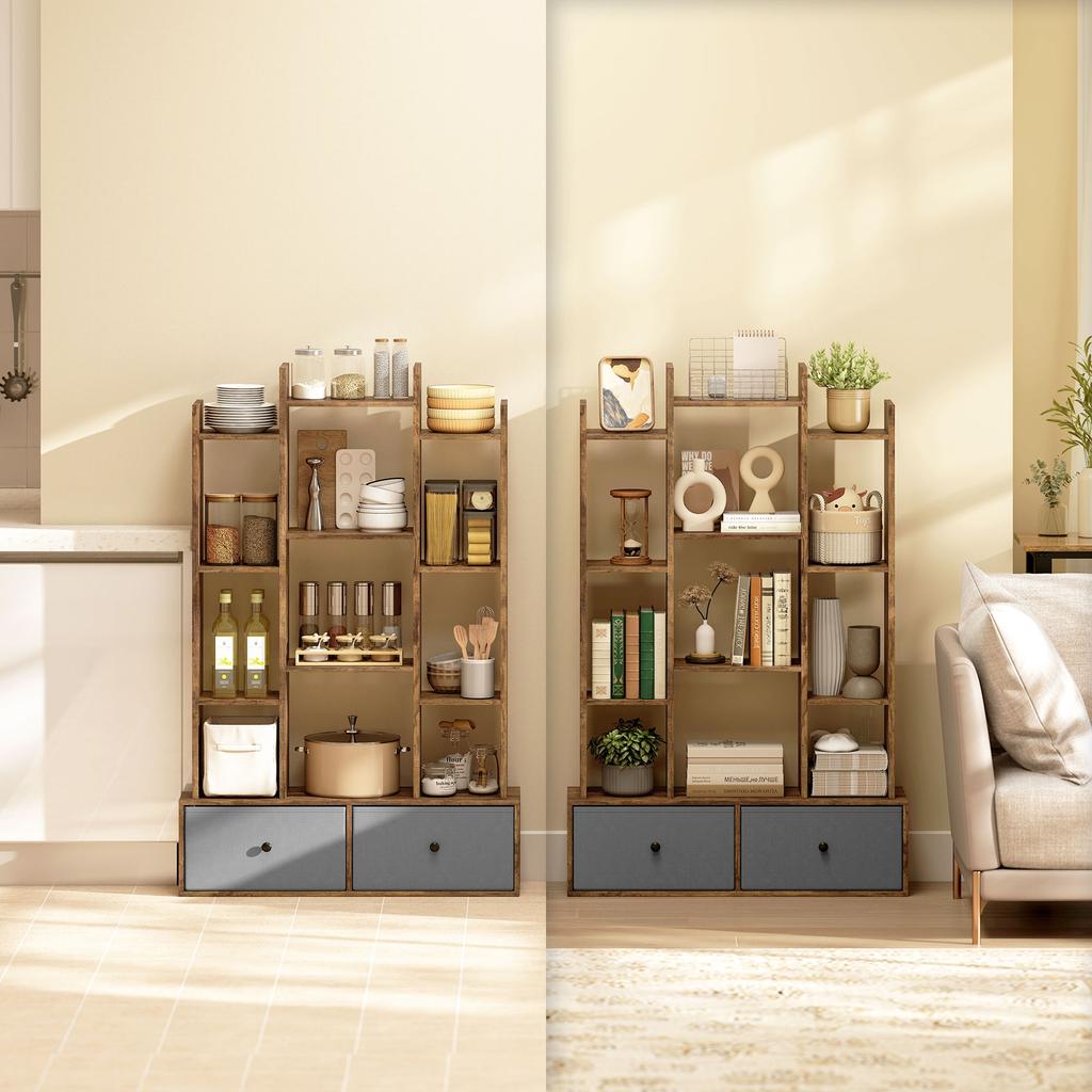 12 Shelf Storage Unit, with Drawers - Brown