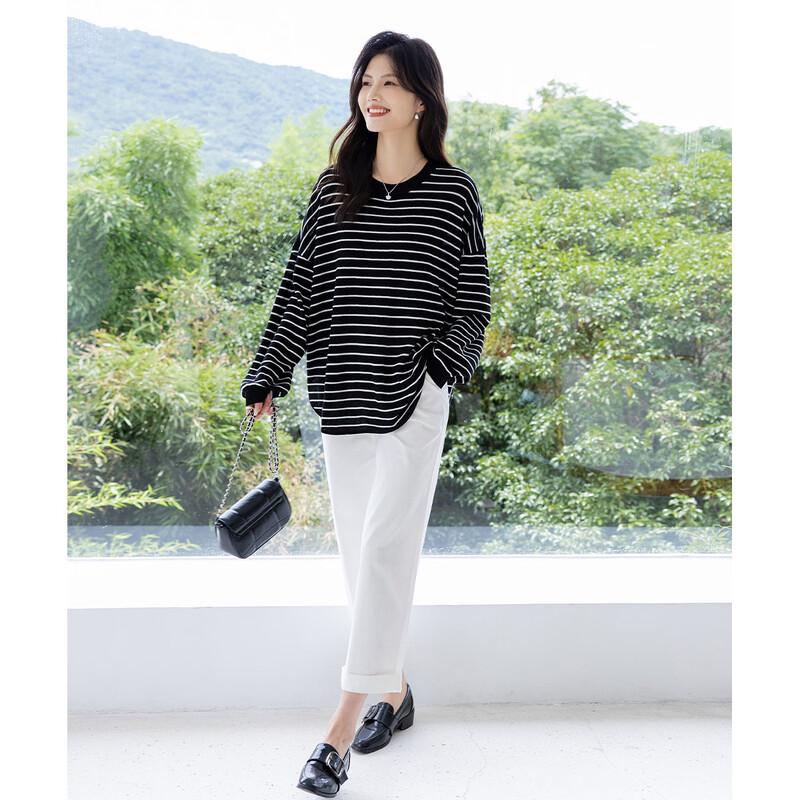 Mokana Women's Loose Fit Striped Long-Sleeve Knit Top