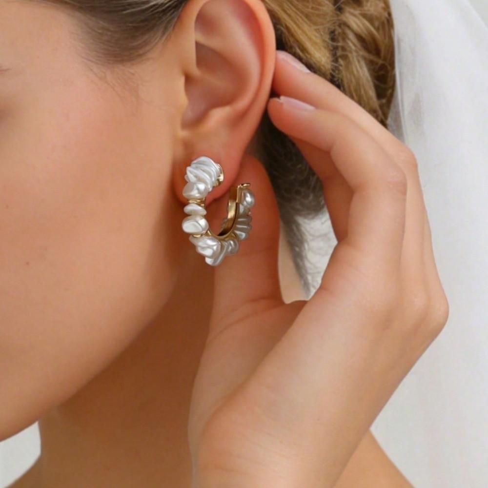 Gold Color Circle Hoop Earrings Imitation Pearl Jewelry for Women Party Daily Wear