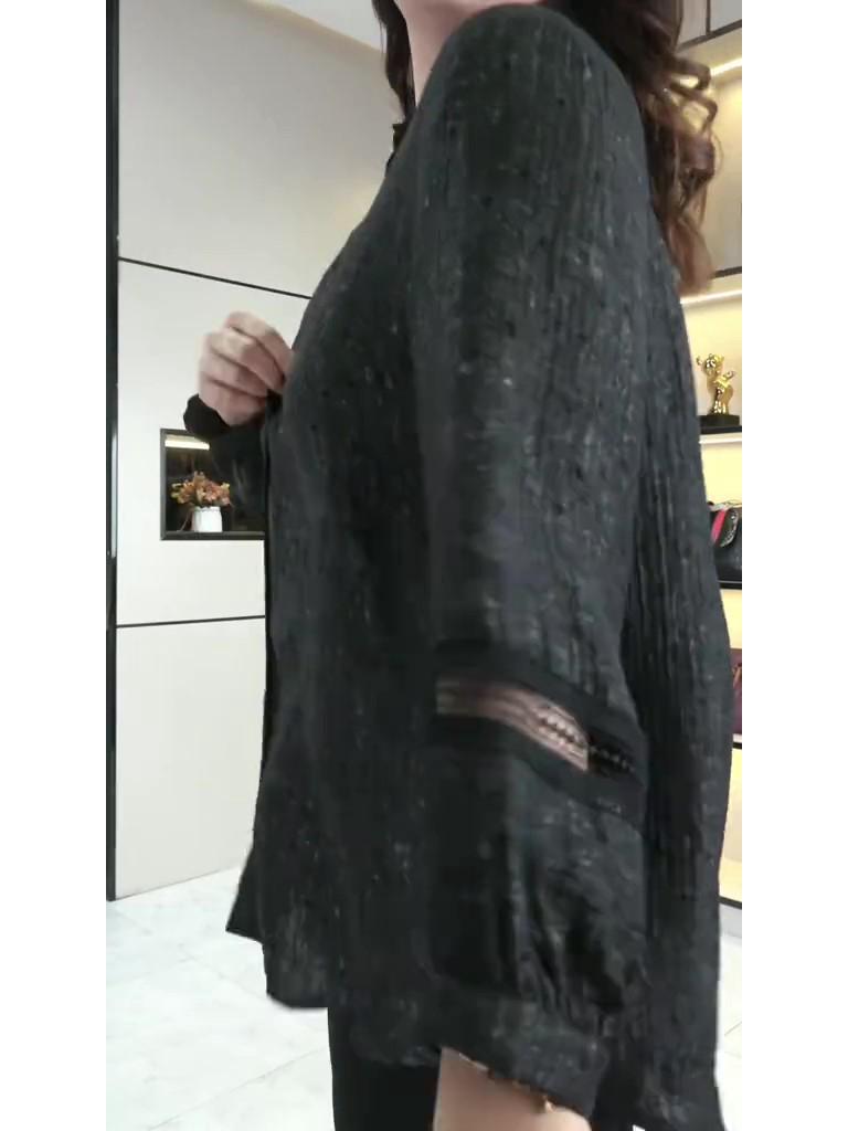 High-End Iron Black Light Luxury Chiffon Print Blouse - Slimming Top, Plus Size Women's Clothing