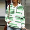 Women Plus Size Abstract Printed Long Sleeve Drawstring Hoodie Kangaroo Pocket Pullover