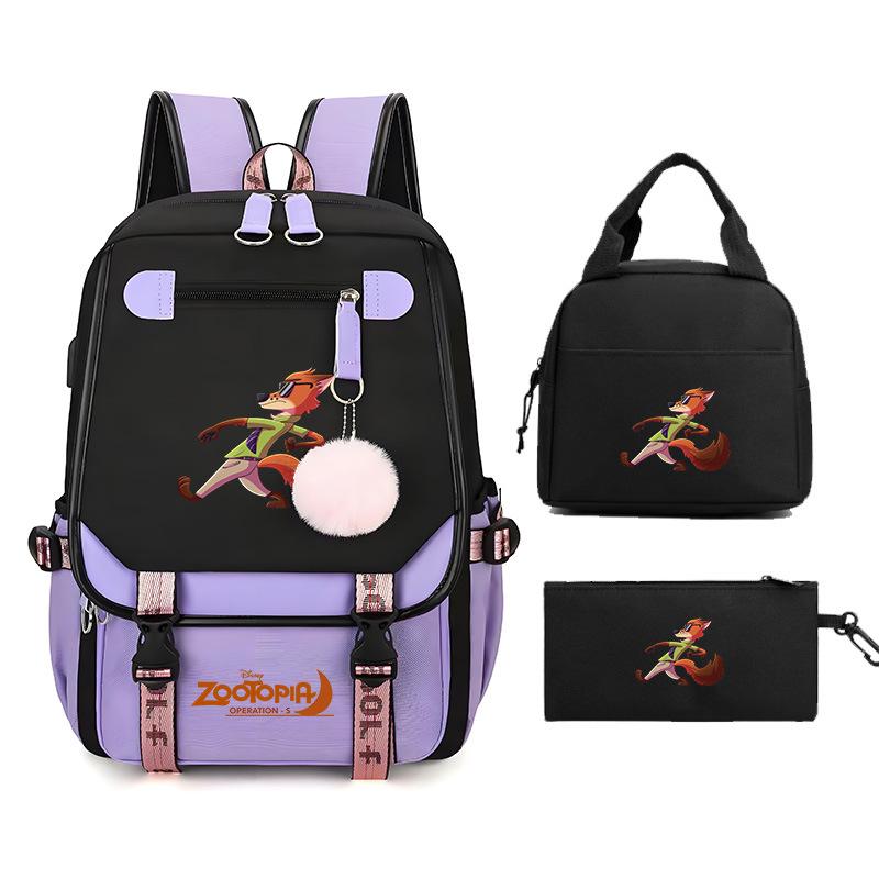 Crazy Animal City Clear And Sweet Printed Student School Bag Women'S Backpack Fashion Women'S Bag Three-Piece Set