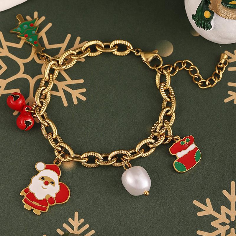 Santa Claus Christmas Tree Pearl Titanium Bracelet - Cute European & American Cartoon Girl Jewelry