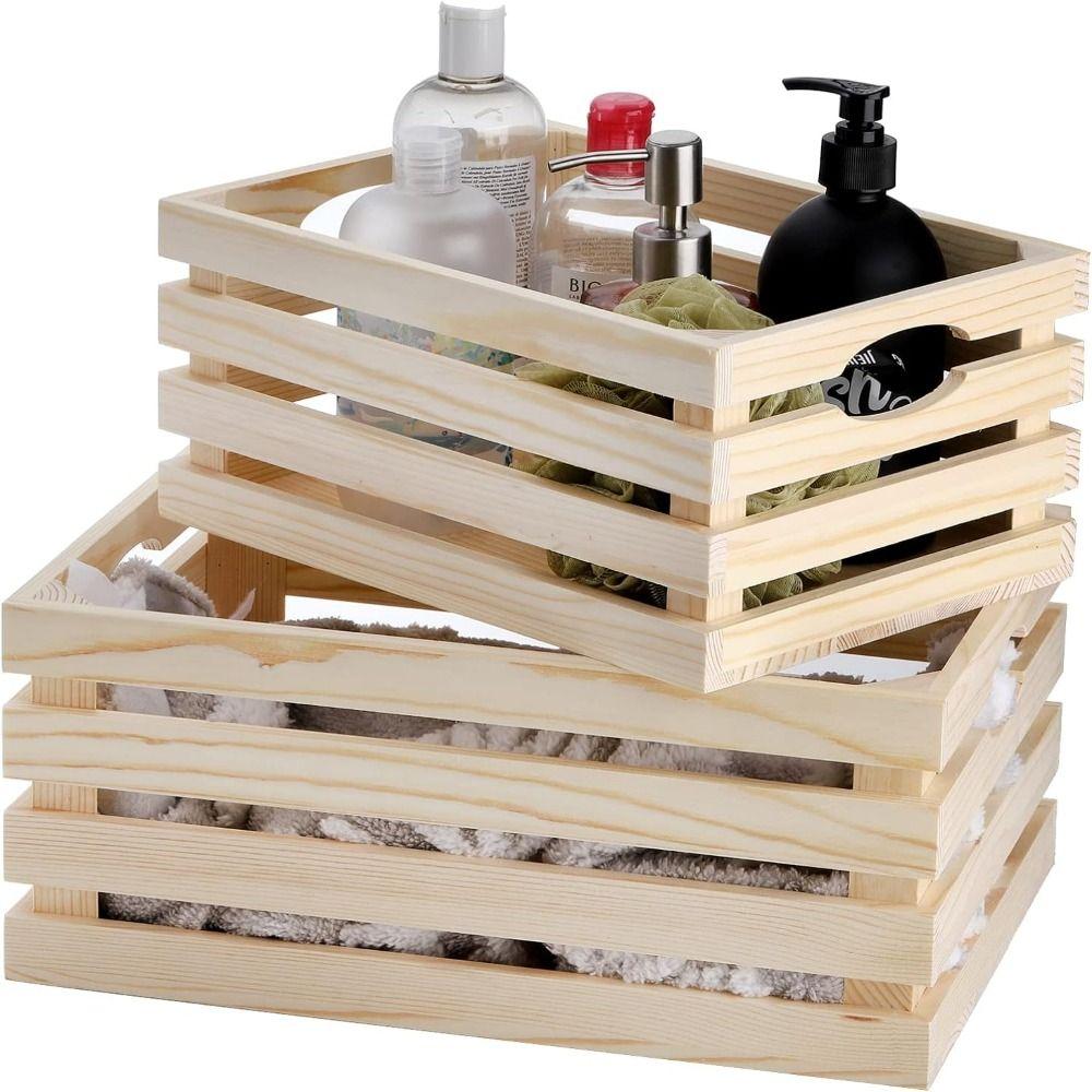 Handle Wood Nesting Storage Crates Handcrafted Storage Container Wood Basket  Vegetable