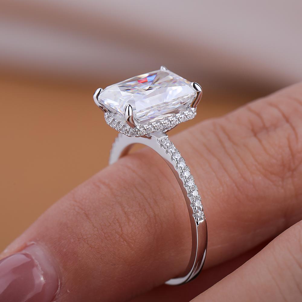 4.5 Carat Radiant Cut Full Moissanite Engagement Rings CopperHidden Halo Diamond Ring Wedding Bands Jewelry Gift