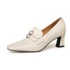 Fashion Women's Shoes Genuine Leather Shoes High Heel Fashion Retro Elegant Square Toe Comfort Casual Shoes Woman Commute Office Pumps