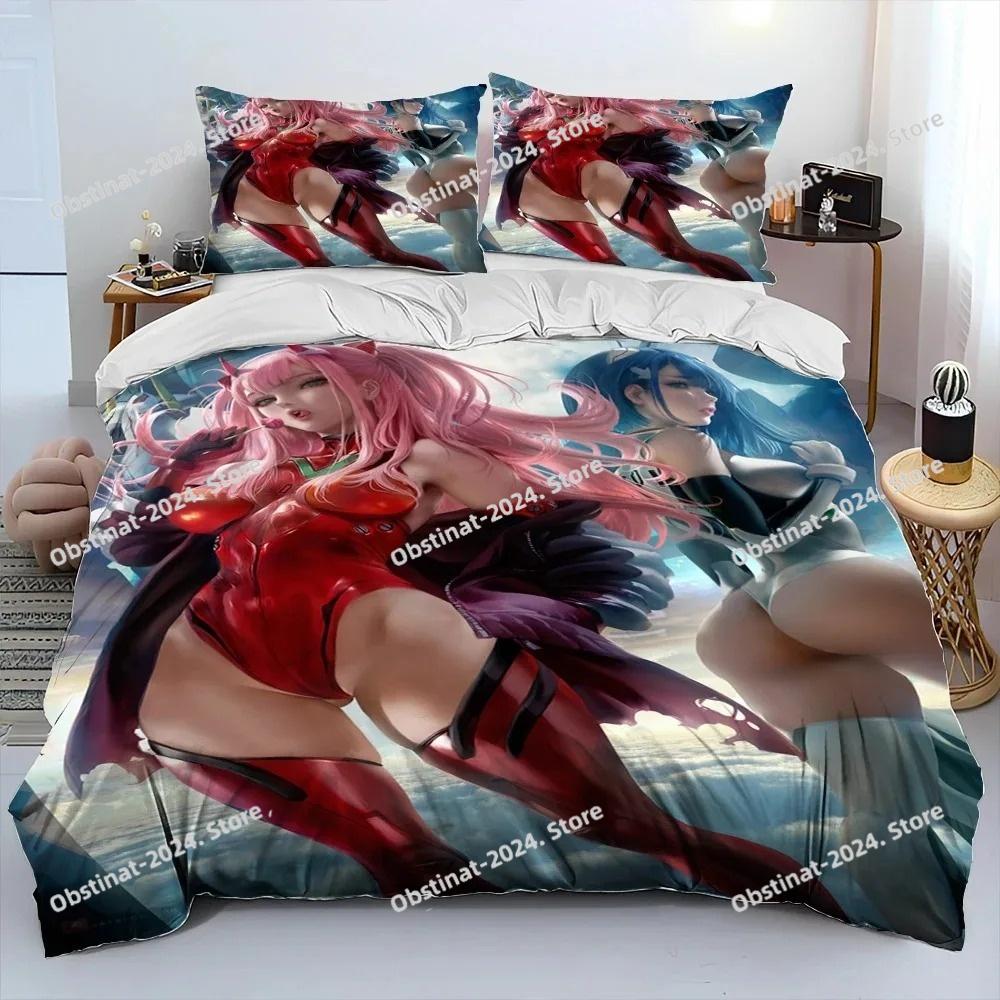 Zero Two DARLING In The FRANXX Anime Comforter Bedding Set Printed Duvet Cover Sheet Pillowcase Soft Quilt Cover Queen King Size