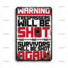 Vintage Warning Art Metal Tin Sign Trespassers Will Be Shot Survivors Retro Metal Signs for Farm Bar Garden Home Wall Decor