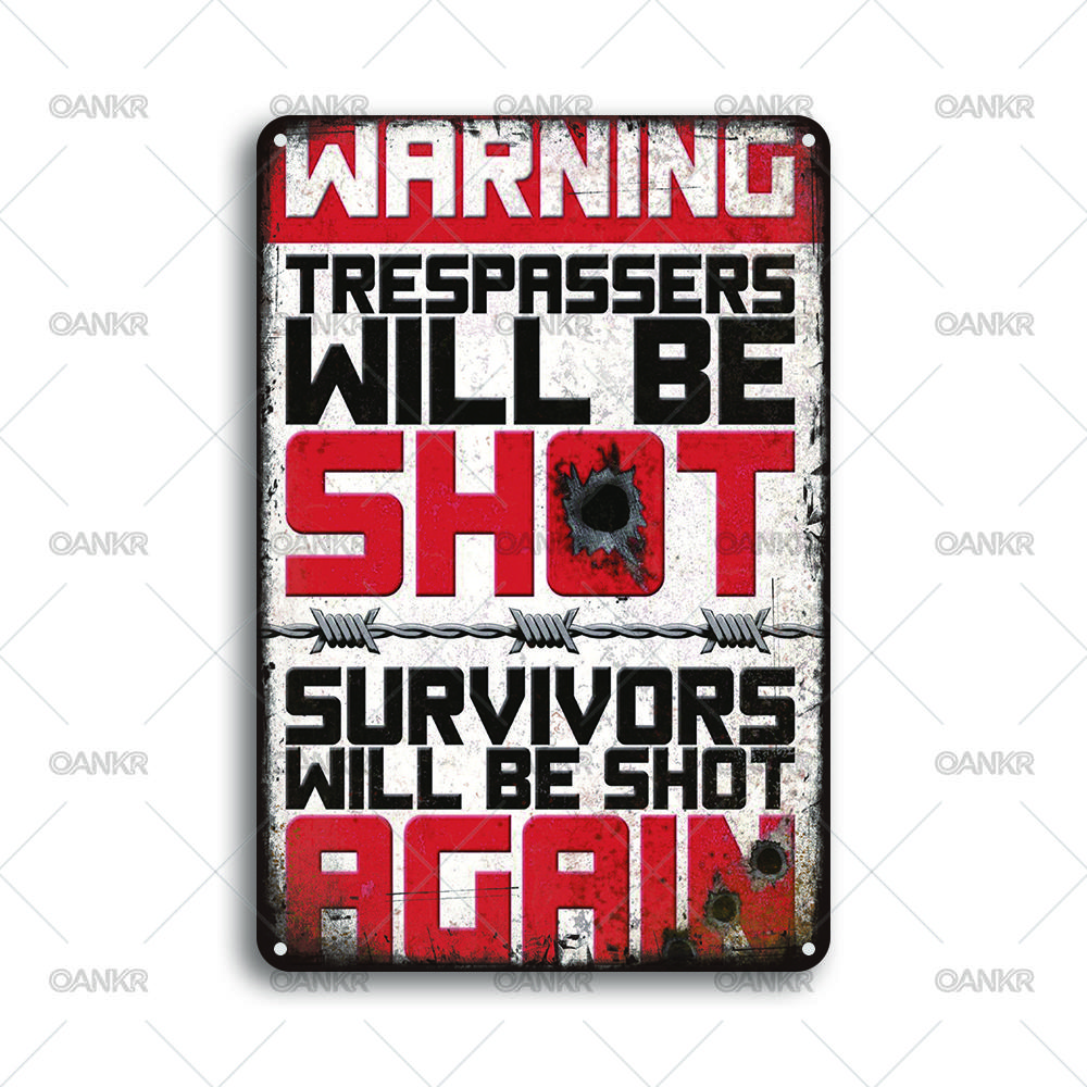 

Vintage Warning Art Metal Tin Sign Trespassers Will Be Shot Survivors Retro Metal Signs for Farm Bar Garden Home Wall Decor 20x30cm（7.8x11.8inch）