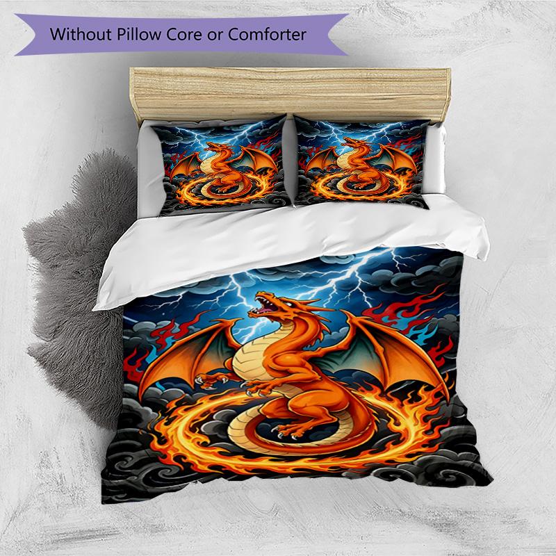 3pcs Duvet Cover Set (1*Duvet Cover + 2*Pillowcase, Without Core), Charizard VS Blastoise Print Bedding Set, Bedroom Decor, All‑Season, Birthday Gift