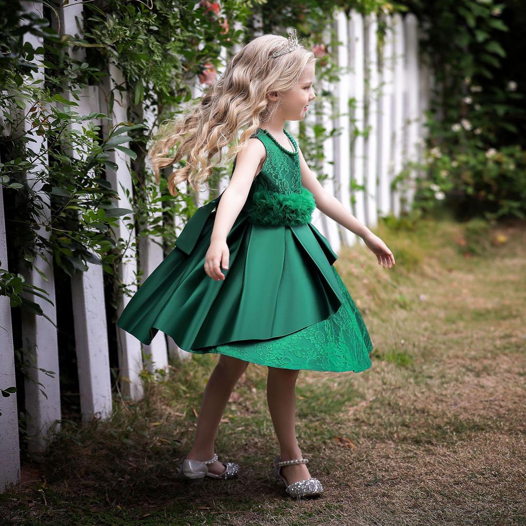 Robe de Princesse en Satin Moelleux pour Filles - Tenue Courte d'Été pour Mariage & Spectacle pour Enfants