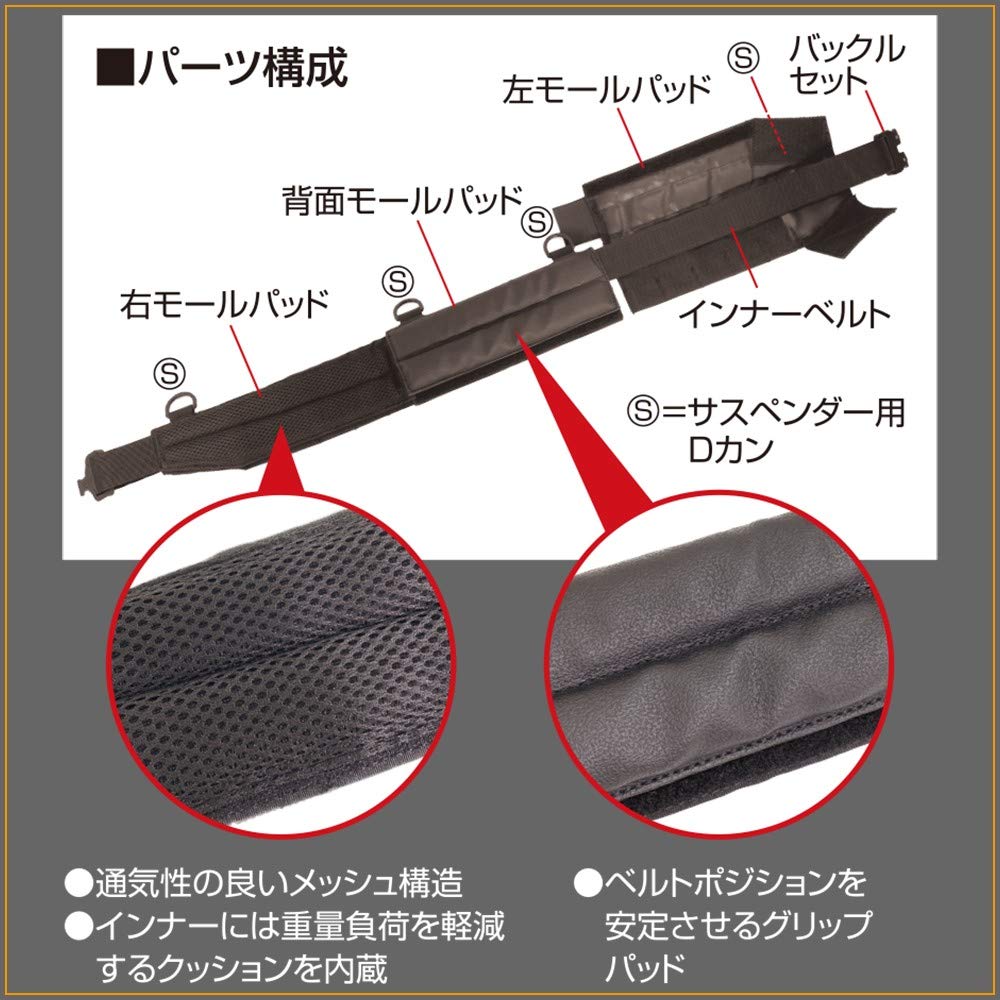 Laylax Airsoft Three-Piece MOLLE Belt with Cobra Buckle, Black, Sizes L-XL (Approx. 90-120cm)