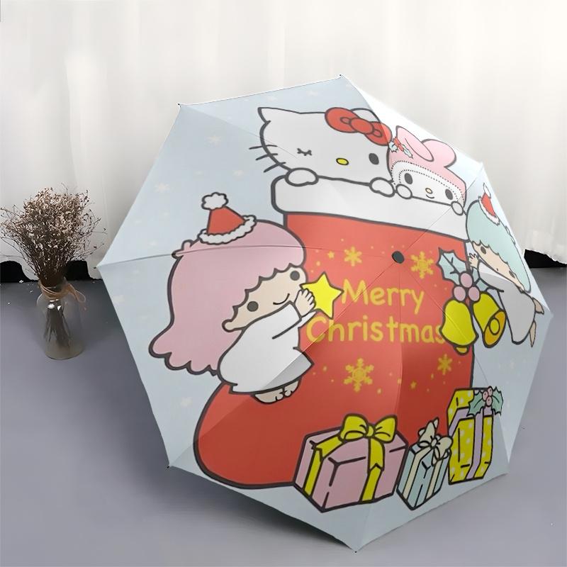 1pc Hello Kitty Christmas Stocking with Presents - Automatic Opening Umbrella, Portable Folding Design, 8-Rib Iron Frame Outdoor Umbrella, Festive Gif