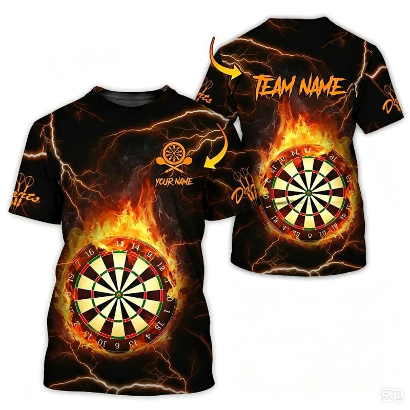 3D Print Cool Flame Design Dart T-shirt For Men Custom Your Name Training And Leisure Tee Shirt Round Neck Short Sleeve 2026