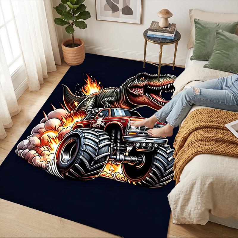Dino Truck Living Room Nonslip Area Rug Soft Carpet For Bedroom Game Playroom Sofa Office Home Decor Doormat Christmas Gift C9267