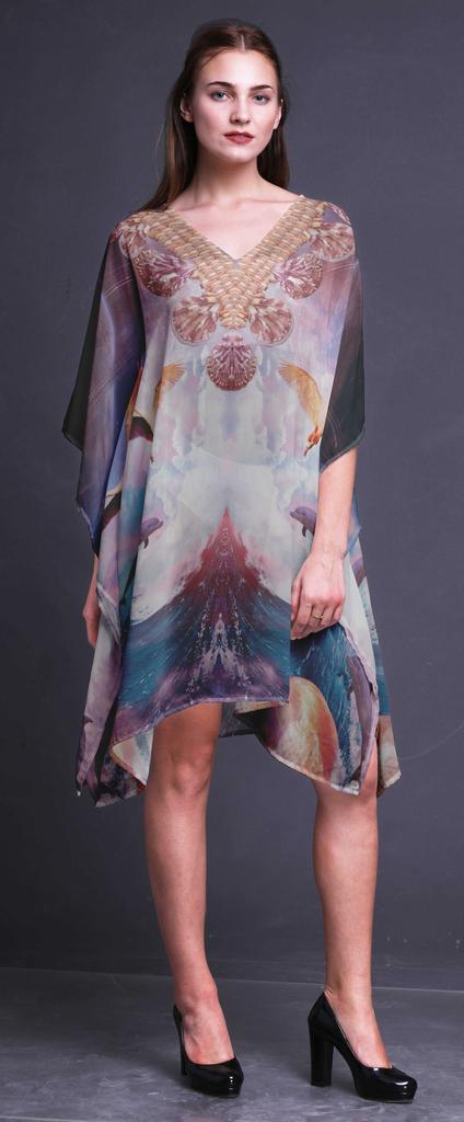 Phagun Ladies Kaftan Holiday Loungewear Midi Dress Beach Coverup-4X-5X