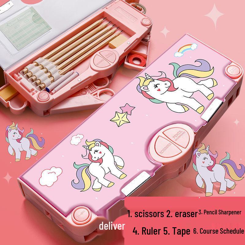 Cute Pencil Case for Girls, Kindergarten & Elementary Students: Multifunctional Stationery Box with Sharpener, Ruler & Scissors.