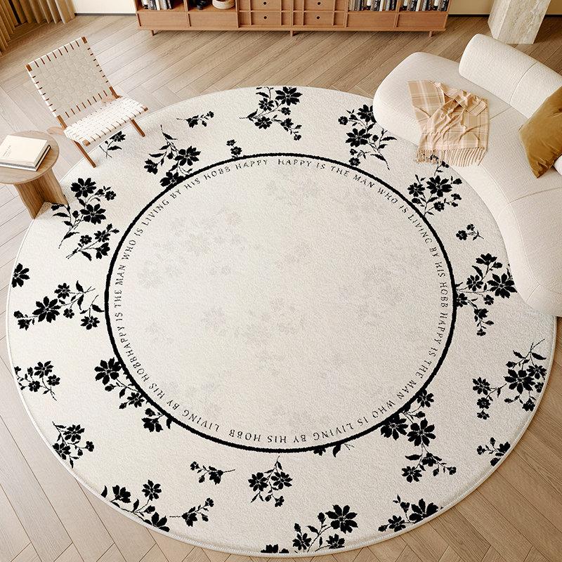 Crème Kleurige Tapijten voor Woonkamer Franse Bloemige Slaapkamer Decoratie Tapijt Pluizig Zacht Rond Nachtkastje Tapijt Huis Antislip Vloermat 120x120CM