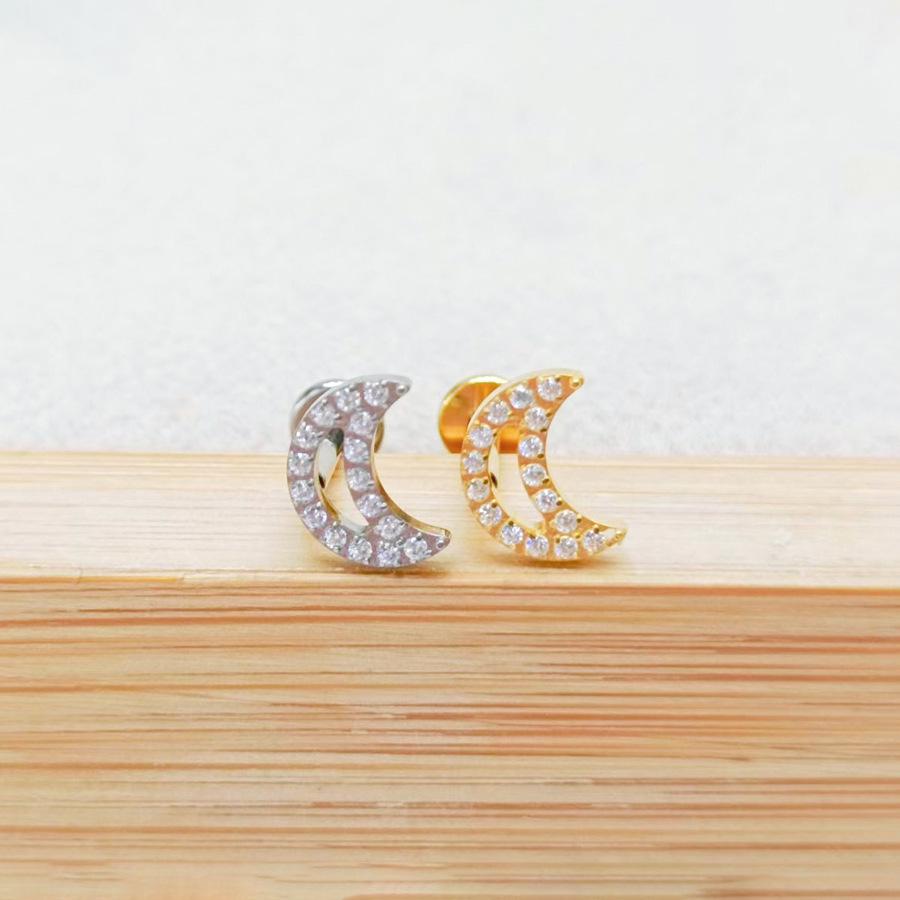 F136 Star Moon Diamond Lip Stud 5-Sided Iron Tower Ear Cartilage Piercing Jewelry 1.2x6/8mm