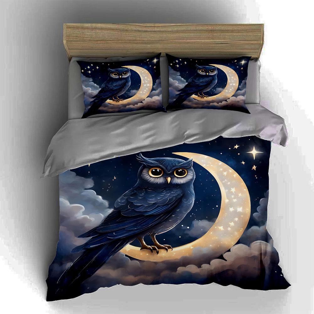 Owl moon clouds. Bedding Duvet cover sets Duvet covers Pillowcases gifts (1 * Duvet Cover 2 * Pillowcases, without duvet insert)