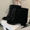 Street Style Fashion Vintage Square Clip Toe Women Ankle Boots Sandals Design Low Heels Cross Lace Up Shoes
