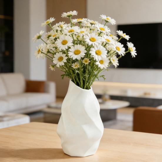 White Faux Ceramic Flower Vase Minimalist Modern Decorative Vase for Home Living Room Office Table Centerpiece
