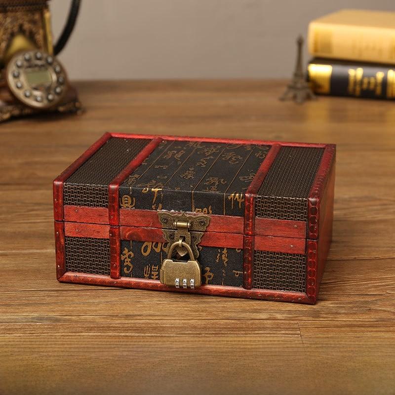 Wooden Storage Antique Box With Lock For Jewelry Cosmetics Decorations Home